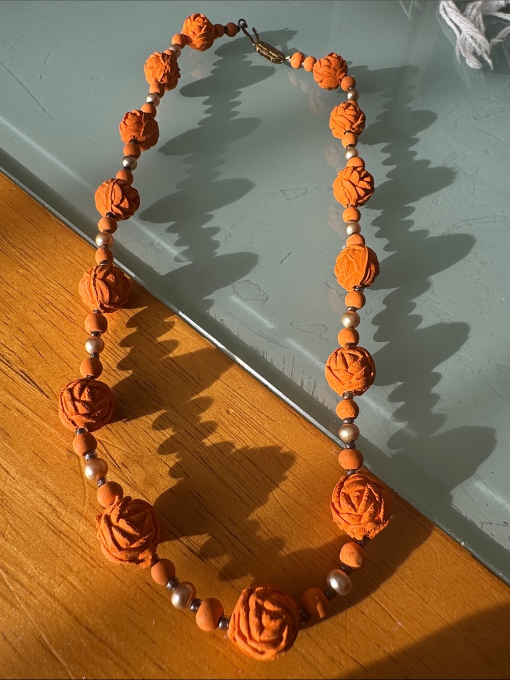 Artisan Carved Orange Rose Bead Necklace - Women's Jewelry